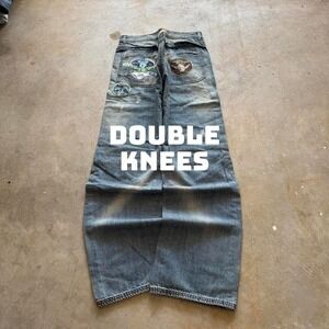 Baggy Phat Farm Double Knee Embroidered Jnco Styl Y2k Vintage Denim Jeans 34x32